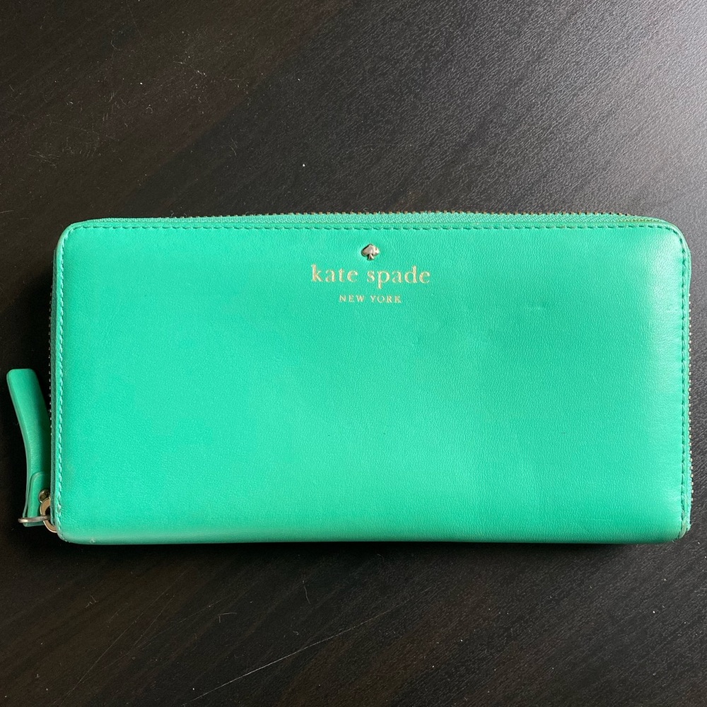 Kate Spade zip around wallet, mint colored - preloved & in excellent condition